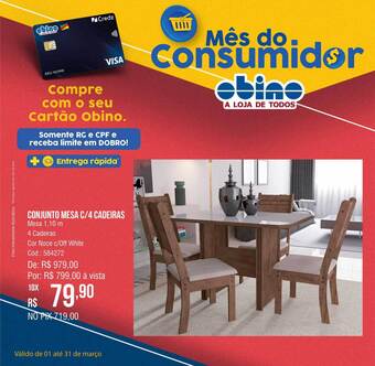 Lojas Obino Conjunto mesa c 4 cadeiras oferta
