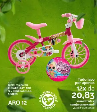 Bicicleta cairu flower lilly aro 12 + boneca lol lil sisters