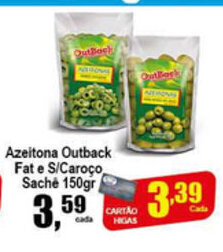 Higa's Supermercado Azeitona Outback fat e s/Caroco Sache 150g oferta
