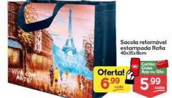 Sacola retornável estampada rafia 40x35x18cm