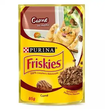 Mialich Supermercados Ração para gatos purina friskies carne ao molho sachê 85g oferta