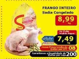 Mialich Supermercados Frango inteiro sadia congelado oferta