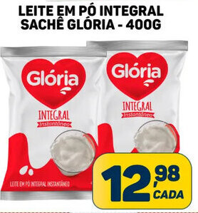 Dom Atacadista Leite em pó Integral Sachê Glória 400g oferta