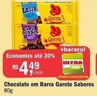Chocolate em Barra Garoto sabores 80g