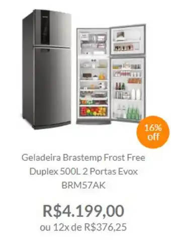 Geladeira Brastemp Frost Free Duplex 500L 2Portas Evox