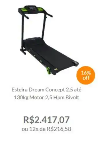 Esteira Dream Concept 2.5 ate 130kg Motor 2.5 Hpm Bivoit