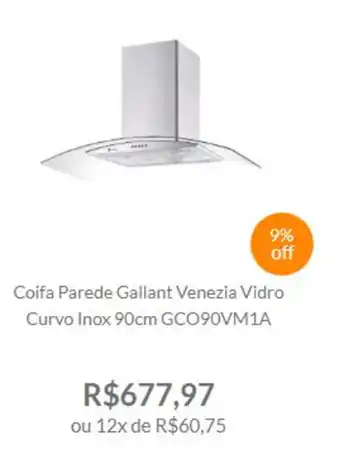 Coifa Parede Gallant Venezia Vidro Curvo Inox 90cm