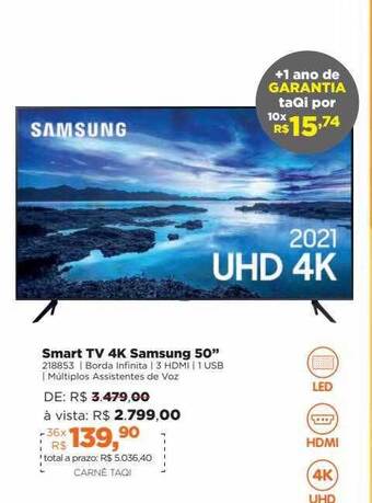 Lojas TaQi Smart tv 4k samsung 50 oferta