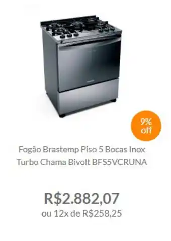 Fogao Brastemp Piso 5 Bocas inox Turbo Chama Bivolt