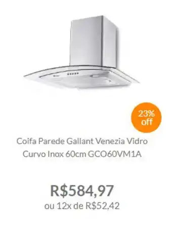 Coifa Parede Gallant Venezia Vidro Curvo Inox 60cm