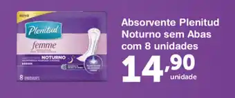 Roldão Absorvente Plenitud Noturno sem Abas com 8 undiades oferta