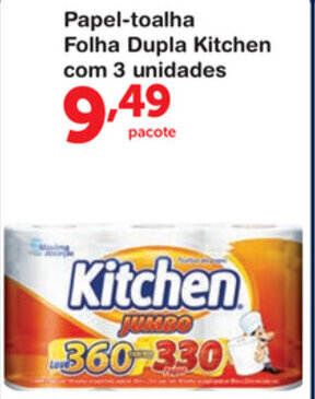 Roldão Papel Toalha Folha Dupla Kitchen com 3 unidades oferta