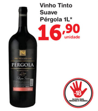 Roldão Vinho Tinto Suave Pergola 1L oferta
