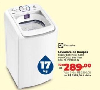 Lojas Becker Electrolux Lavadora de roupas 17kg oferta