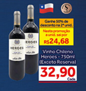 Shibata Supermercados Vinho Chileno Heroes 750ml oferta