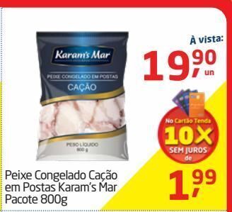 Peixe congelado cação em postas karam’s mar pacote 800g