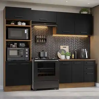 Armário de cozinha completa 270cm rustic/preto agata madesa