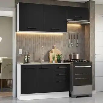 Balaroti Armário de cozinha compacta 180cm branco/preto agata madesa oferta