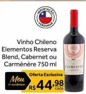 Verdemar Supermercado Vinho chileno elementos reserva blend, cabernet ou carménère oferta