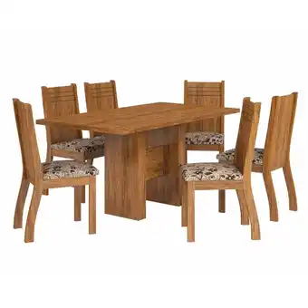 Conjunto mesa de jantar 1.36x0.80m dublin imbuia com 6 cadeiras napoli viero
