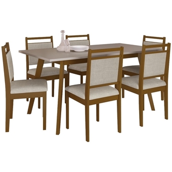 Benoit Conjunto delazari mesa 924 imbuia/bege com 6 cadeiras estofadas 629 78x90x170cm oferta