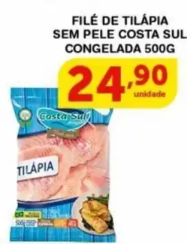 Roldão Filé de tilápia sem pele costa sul congelada 500g oferta