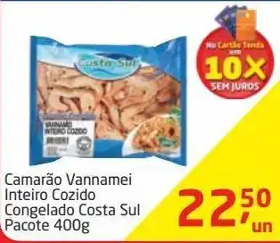 Tenda Atacado Camarão vannamei inteiro cozido congelado costa sul pacote 400g oferta
