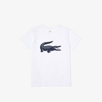 Camiseta infantil lacoste sport com estampa grande de crocodilo, em jérsei tecnológico