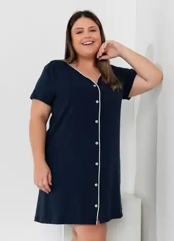 Marguerite - camisola plus size marinho com botões funcionais