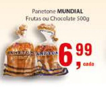 Supermercados Mundial Panetone Mundial Frutas ou Chocolate 500g oferta