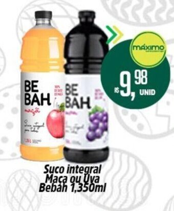 Atacado Máximo Suco Integral Maça ou Uva Bebah 1.350ml oferta