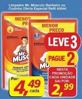 Limpador Mr.Musculo Banheiro ou Cozinha Oferta Especial Refil 400ml
