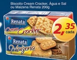 Biscoito Cream Cracker, Agua e Sal ou Maizena Renata 200g