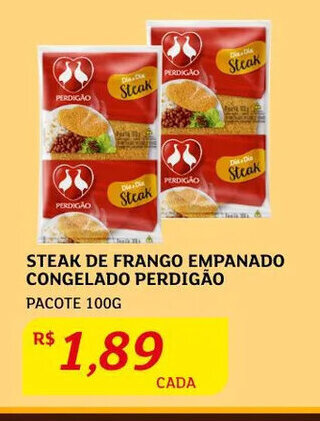 Assaí Atacadista Steak de frango Empanado Congelado Perdigão 100g oferta