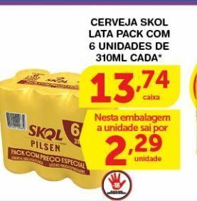 Roldão Cerveja skol lata pack com 6 unidades de 310ml cada* oferta