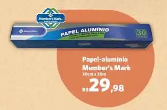 Sam's Club Papel Alumínio Member's Mark 30cm x 30m oferta
