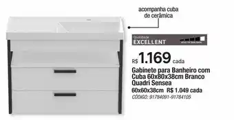 Gabinete para banheiro com cuba 60x80x38cm branco quadri sensea