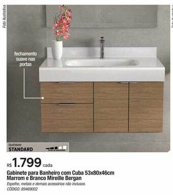 Gabinete para banheiro com cuba 53x80x46cm marrom e branco mireille bergan