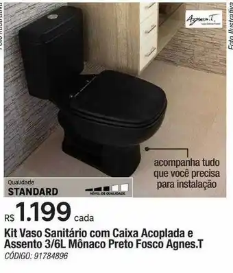 Leroy Merlin Kit vaso sanitário com caixa acoplada e assento 3 6l mônaco preto fosco agnes t oferta