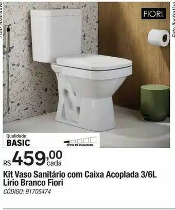 Kit vaso sanitário com caixa acoplada 3 6l lirio branco fiori