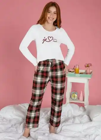 Posthaus Alma dolce - pijama longo com estampa frontal branco e xadrez oferta