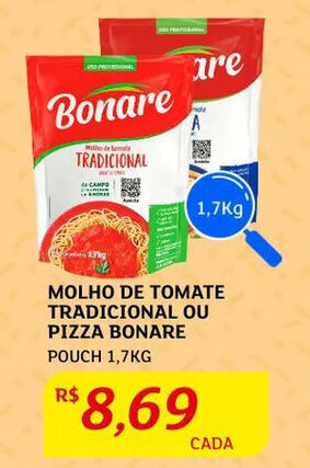 Assaí Atacadista Molho de Tomate Tradicional ou Pizza Bonare 1.7kg oferta