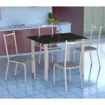 Pão de Açúcar Conjunto de mesa gênova com 4 cadeiras lisboa branco liso e preto listrado oferta