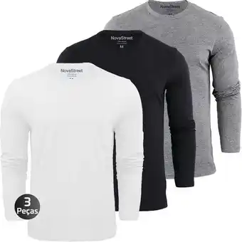 Kit 3 camisetas masculinas manga longa swag algodão premium