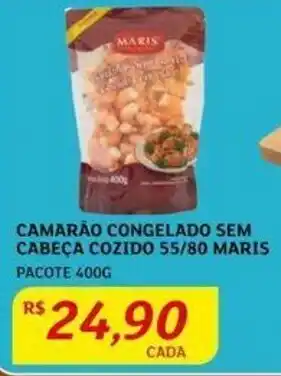 Assaí Atacadista Camarão Congelado Sem Cabeça Cozido 55/80 Maris 400g oferta