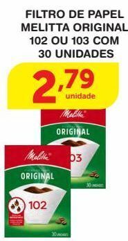 Roldão Filtro de papel melitta 102 ou 103 c/ 30 unids oferta