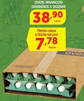 Roldão Ovos brancos grandes 5 dúzias oferta