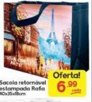 Sacola retornável estampada rafia 40x35x18cm