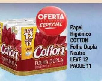 Papel higiênico cotton folha dupla neutro leve 12 pague 11