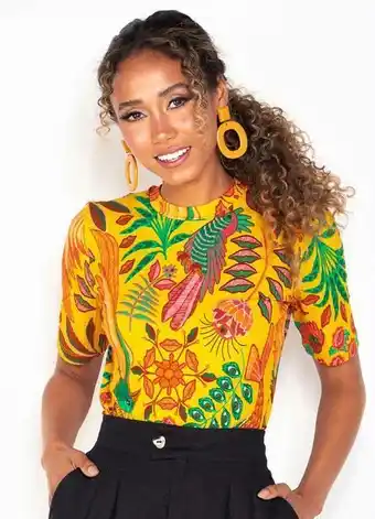 Posthaus Colcci - blusa de malha canelada estampada amarelo oferta